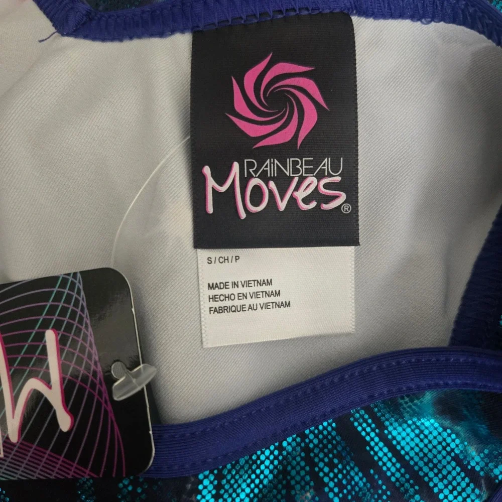 NWT Rainbeau Moves Girls Galaxy Metallic‎ Gymnastics Leotard Pink Blue Small
